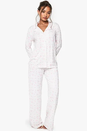 Boohoo Zachte Pyjama Set Met Strik, Print, Lange Mouwen En Broek