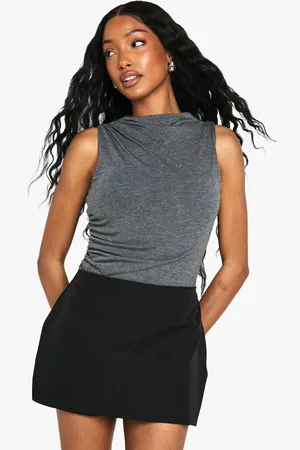 Boohoo Geplooide Mergel One Piece Met Hoge Hals