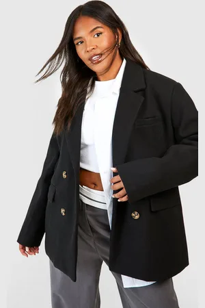 Boohoo Plus Oversized Wollen Blazer Met Dubbele Knopen
