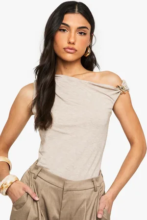 Boohoo Mergel One Piece Met Asymmetrische Hals