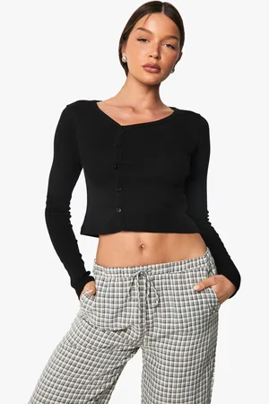 Boohoo Geribbelde Top Met Asymmetrische Hals En Lange Mouwen