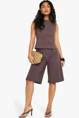 Boohoo Getailleerde Linnen Mid Rise Bermuda Shorts
