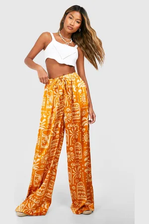 Boohoo Satijnen Wide Leg Broek Met Print