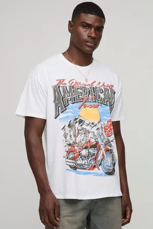Boohoo Wit Oversized American Tour Western Moto T-Shirt Met Print