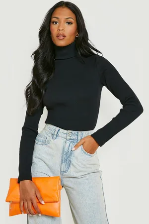 Boohoo Tall Geribbelde One Piece Met Col En Lange Mouwen