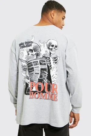 Boohoo Oversized Schedel T-Shirt Met Lange Mouwen En Print