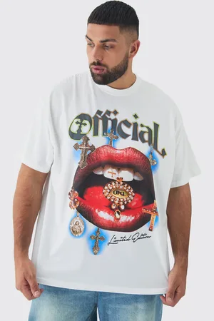 Boohoo Plus Oversized Official Lippen T-Shirt In Wit