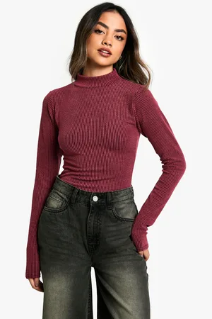 Boohoo Geribbelde Two Tone One Piece Met Lange Mouwen