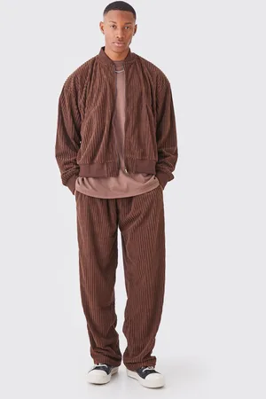 Boohoo Geribbeld Chenille Boxy Bomberjack En Baggy Broek Set