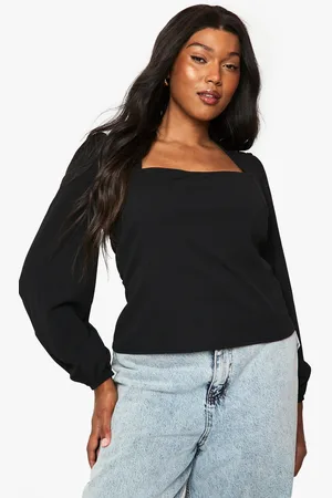 Boohoo Plus Korset Top Met Vierkante Hals En Lange Mouwen
