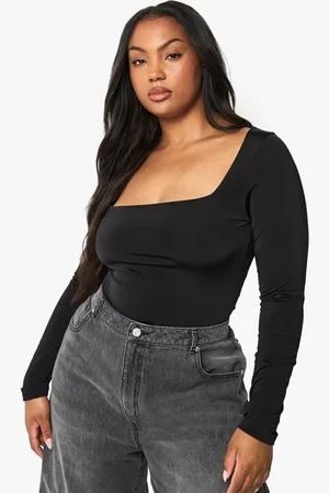 Boohoo Plus Strakke One Piece Met Dubbele Lagen En Vierkante Hals