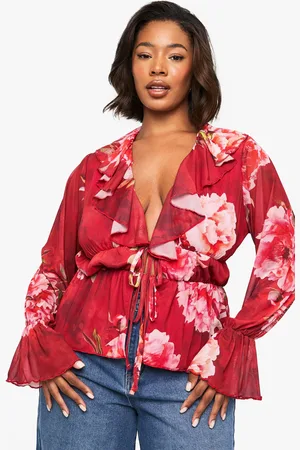 Boohoo Plus Bloemenprint Peplum Top Met Ruches