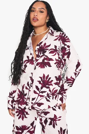 Boohoo Plus Basic Geweven Bloemenprint Blouse Met Lange Mouwen