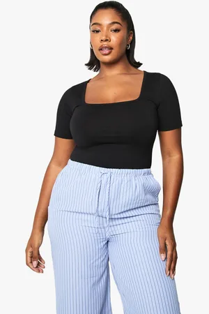 Boohoo Plus Katoenen One Piece Met Vierkante Hals