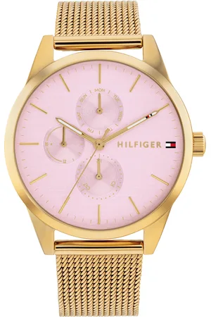 Tommy Hilfiger Goudenkleurige dames horloge met Roze wijzerplaat