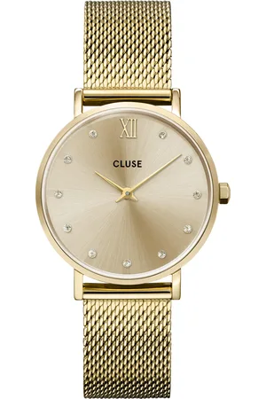 Cluse Minuit - dames horloge - goudkleurig met band