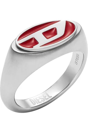 Diesel Heren Ring - Rood & Zilver