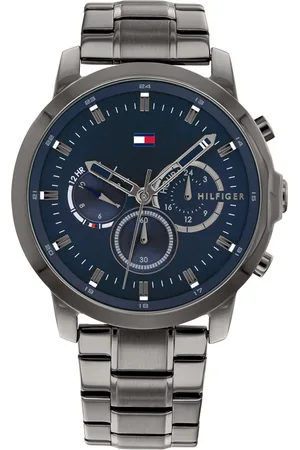 Tommy Hilfiger Grijze heren horloge met blauwe wijzerplaat