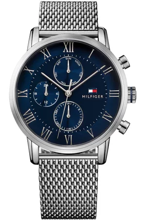 Tommy Hilfiger Sport zilverkleurige heren horloge met blauwe wijzerplaat