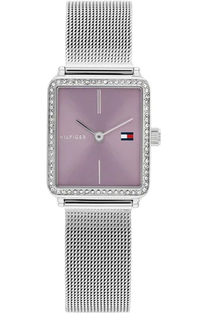 Tommy Hilfiger Zilverkleurige dames horloge met Paars wijzerplaat