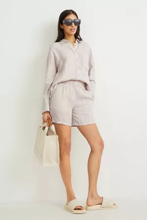 C&A Dames Shorts - Basic-short van linnen-mid waist-regular fit, , Maat: 44