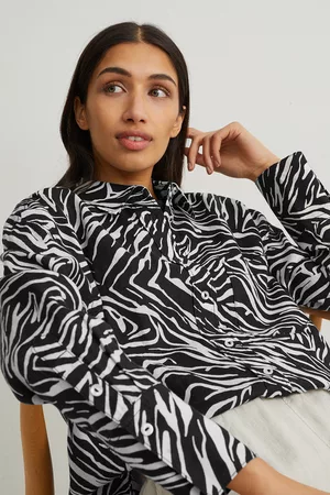 C&A Dames Geprinte Blouses - Basic-blouse van linnen-met patroon, , Maat: 34