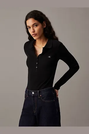 Calvin Klein Geribbelde polo body met lange mouwen