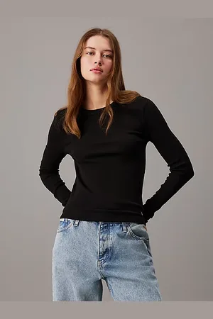 Calvin Klein Slim geribbelde top met lange mouwen