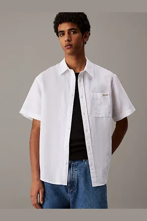 Calvin Klein Linnen-katoenen poplinoverhemd met korte mouwen
