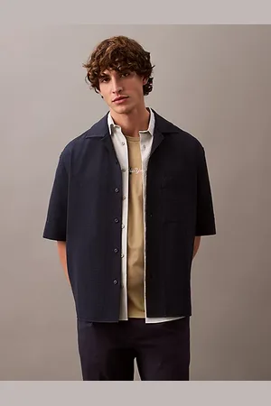 Calvin Klein Seersucker overhemd met korte mouwen