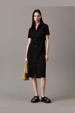 Calvin Klein Seersucker jurk met doorknoopsluiting