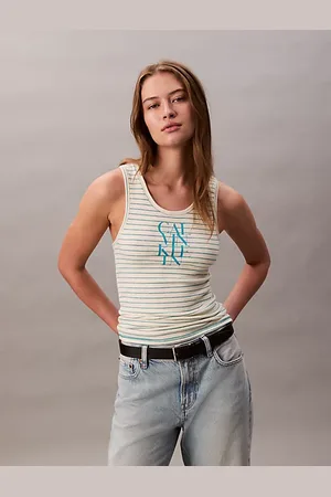 Calvin Klein Logo grafische geribbelde streep tanktop