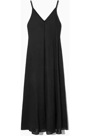 COS Dames Midi jurken - PLEATED V-NECK LINEN MIDI DRESS