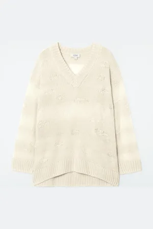 COS Distressed Striped Knitted Linen-Blend Jumper