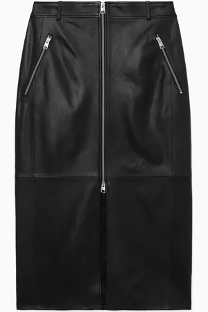 COS Zip-Up Leather Midi Skirt