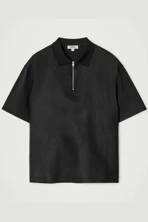 COS Contrast-Panel Linen Half-Zip Polo Shirt