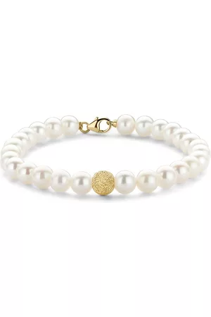 Diamond Point Geelgouden armband witte zoetwaterparel Rivièra