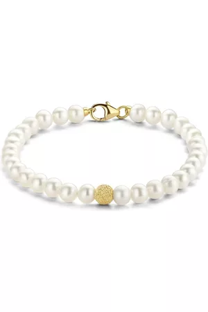 Diamond Point Geelgouden armband witte zoetwaterparel Rivièra