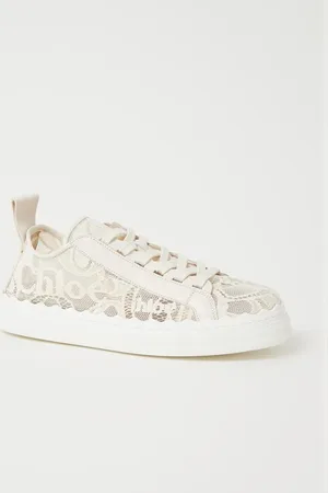 Chloé Chloé Lauren sneaker van kant met kalfsleren details