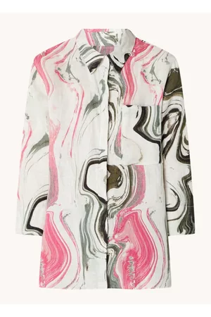 Brax Dames Geprinte Blouses - Vicki blouse van linnen met grafische print