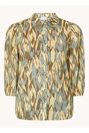 Aaiko Dames Geprinte Blouses - Nile Ikat blouse met print en pofmouw