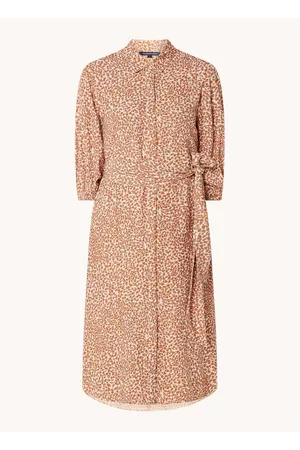 French Connection Dames Geprinte jurken - Midi blousejurk met panterprint en strikceintuur