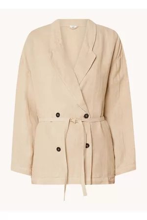 penn ink Dames Linnen Blazers - Double-breasted blazer van linnen met strikceintuur