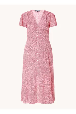 French Connection Dames Geprinte jurken - Midi blousejurk met print en V-hals