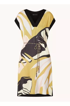 Expresso Dames Geprinte jurken - Tropical panel print dress wit