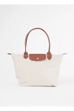 Longchamp Le pliage green M opvouwbare schoudertas met leren details