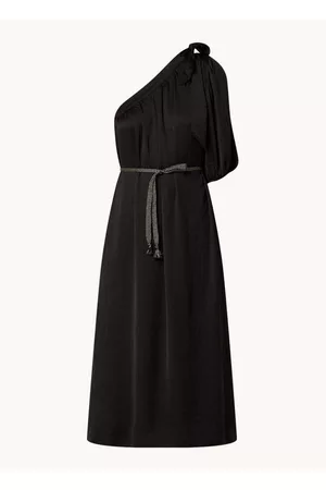 Summum Woman Dames Asymmetrische jurken - One shoulder midi jurk met strikceintuur