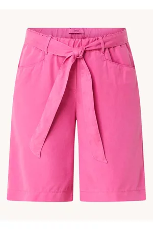 Brax Dames Shorts - Maine B high waist regular fit korte broek van lyocell met strikceintuur