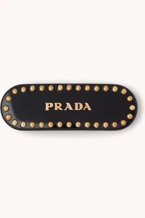 Prada Haarclip met logo en studs