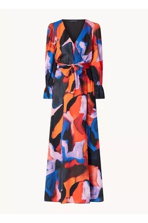 French Connection Dames Geprinte jurken - Maxi wikkeljurk met strikceintuur en grafisch dessin